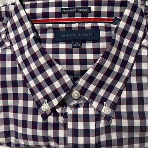 Tommy Hilfiger Men's Blue and White Plaid Shirt